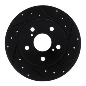 Scion TC Brake Rotor (1) - Rear Right - R1 Concepts - Drilled & Slotted - Black - `11-`16